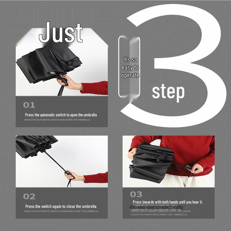 Large Automatic Windproof Umbrella: Dual Use for Sun and Rain, Black Glue Sunshade
