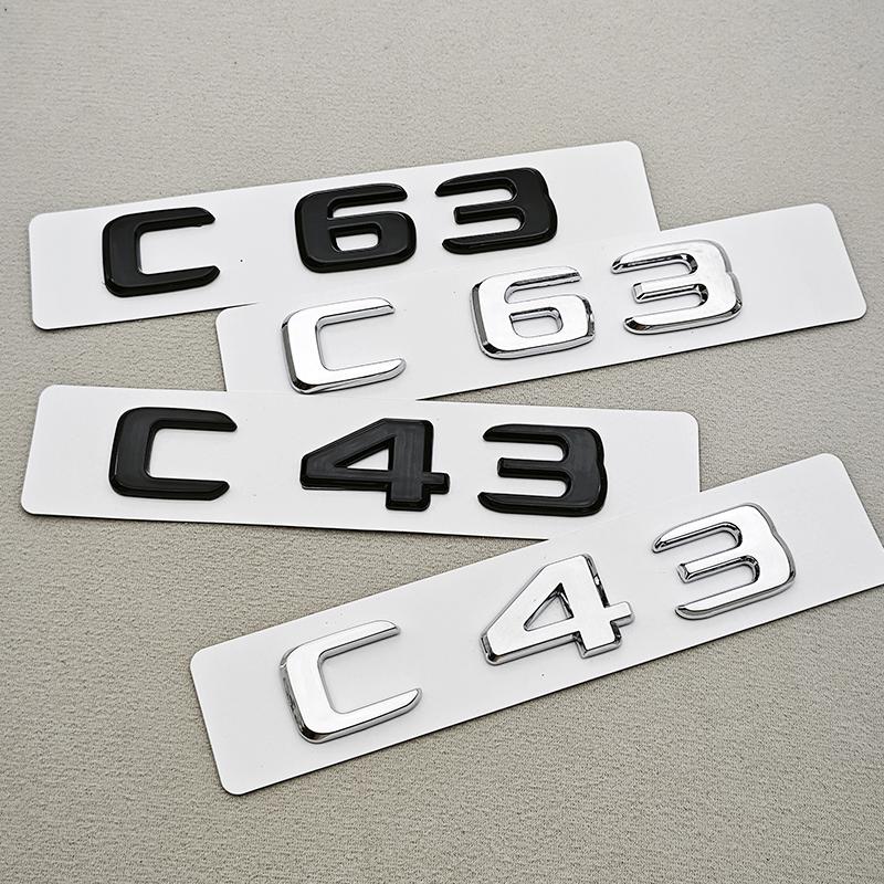 3D ABS Car Letters C43 C63 Logo Rear Trunk Badge Emblem Decals For Mercedes Benz AMG C43 C63 W205 W206 Car Sticker Accessories