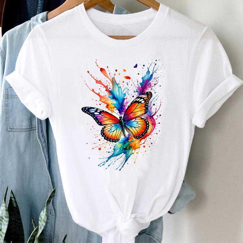 (Asian Size)  Clothing Tee  Sweet Flower Letter 90s Print Lady T Shirt Fashion Women Casual Top Short Sleeve Female Graphic T-shirts