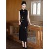 New Chinese cheongsam, black embroidered sleeveless women's summer high-end national style dress, daily wear, dignified temperament