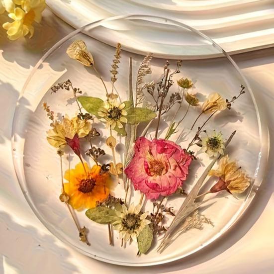 Non Slip Coaster Set Floral Print Acrylic Coaster, Non-Slip Surface Heat Resistant Protection Cup Pad, Pads Transparent Round Mat for Office Desk