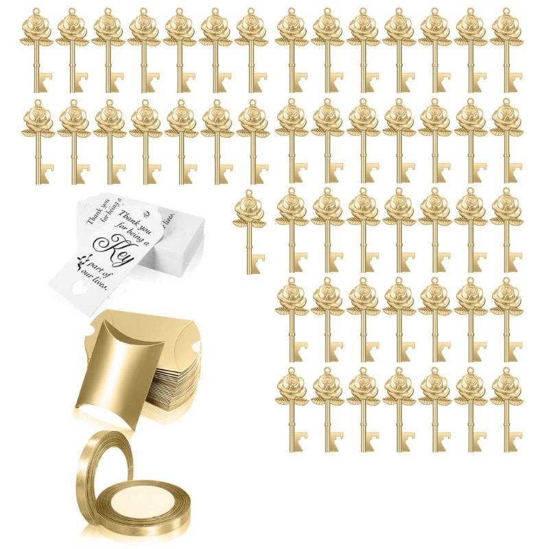 

50Sets Wedding Guest Gift Rose Key Bottle Opener Candy Box with Thank You Tags Party Birthday Wedding Supplies Souvenir