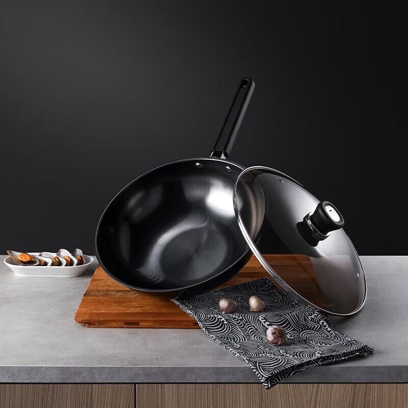 Corning VISIONS Chef Series 32cm Uncoated Fine Iron Wok with Lid