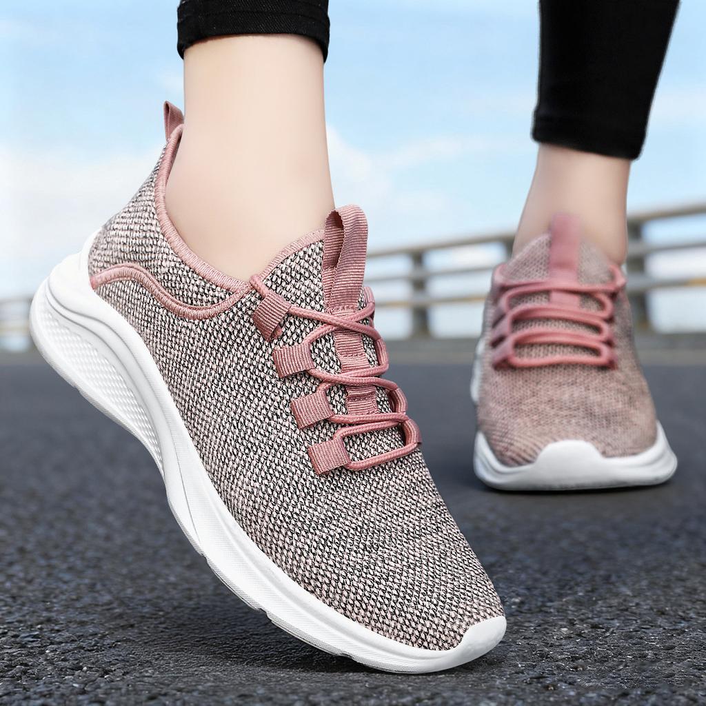 Women's Shoes Autumn New Soft-soled Sports Shoes Comfortable and Breathable Mesh Shoes Lace-up Running Shoes Shallow Mouth Wear-resistant Casual Shoes