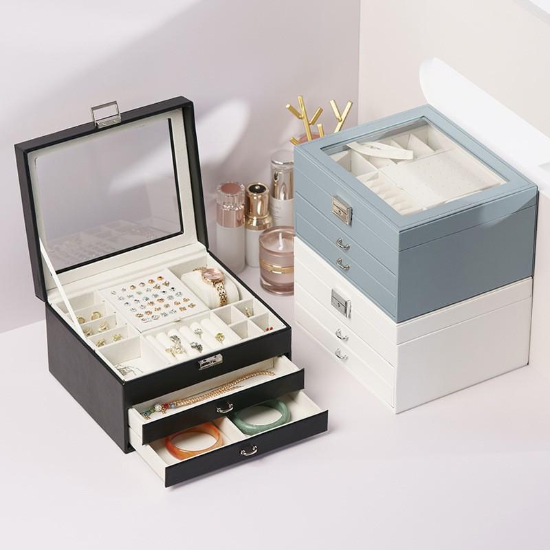 3-Tier Jewelry Organizer Box With Window Display Large Capacity Necklace Earring Storage Wedding Gift
