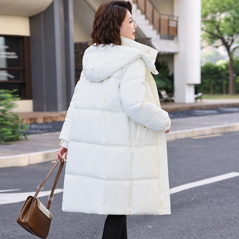 Down Cotton Clothes Women's Winter New Fashion Large Size Thickened Slim Hooded Medium and Long Cotton Coat
