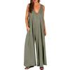 Women’s Thin Loose Jumpsuits One Piece V-neck Sleeveless Jumpsuits with Pockets Summer Solid Breathable Beach Vacation Wide Leg Long Pant Rompers