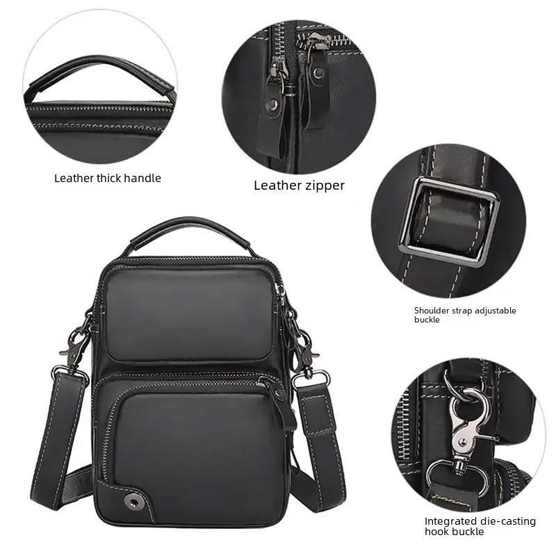 Jiamida Men's Genuine Leather Multi-Pocket Messenger Bag, Fits 7.9" iPad