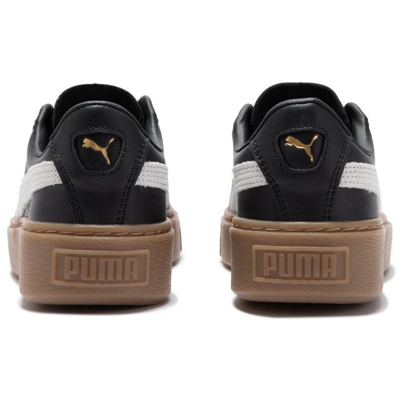 Puma Basket Platform Leder Runde Zehenpartie Schnürschuhe Low-Top Sneakers Damen-Sneakers Schwarz 394369-02