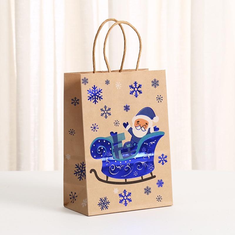StoBag, Merry Christmas Blue Gift Tote Bags, for packing snack presents, Xmas party supplies, Reusable Paper Party supplies