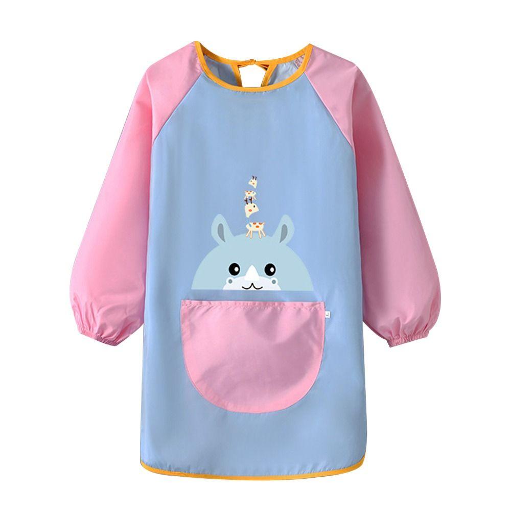 Cute Adjustable Kids Painting Apron Waterproof Cartoon Art Apron Large Pockets Oil-Proof Baking Bibs