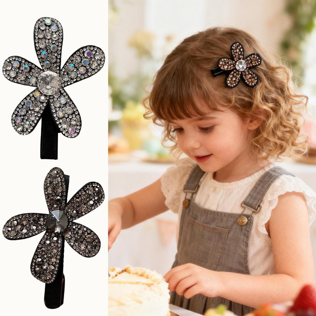 Sparkling Rhinestone Flower Hair Clip Beaded Flower Duckbill Clip Glitter Shiny Flower Hairpin Sparkling Braided Hair Clip