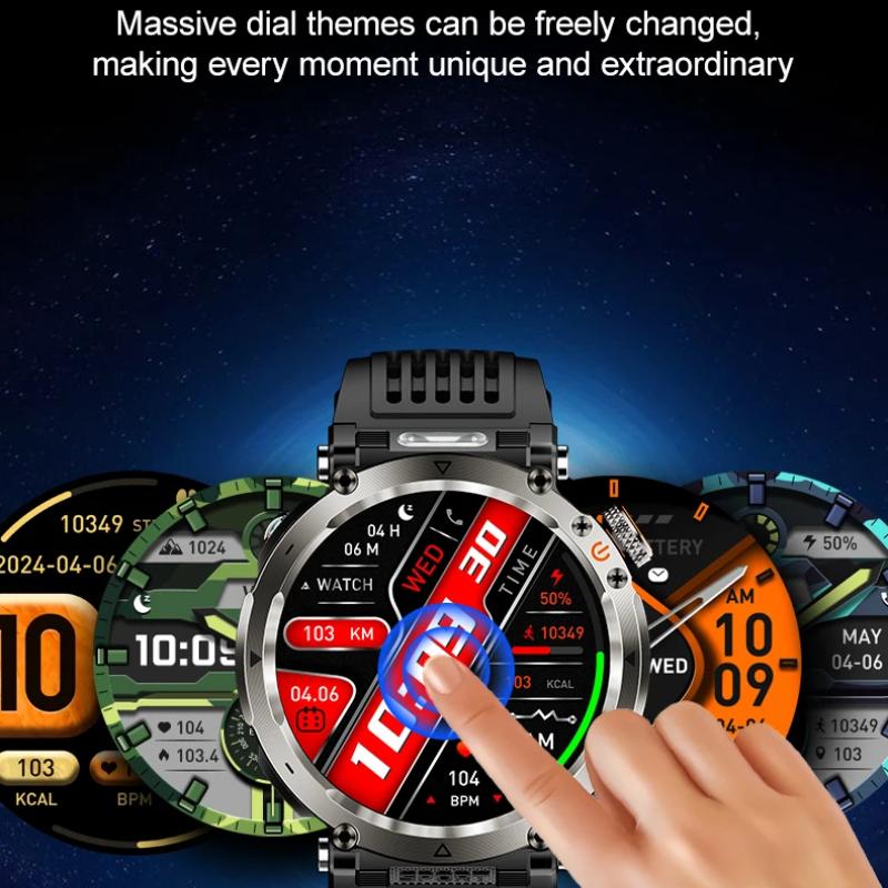 New 5ATM Waterproof Smart Watch Men 600mAh Outdoor SmartWatch GPS Compass Heart Rate LED Flashlight Bluetooth Call Sports Smartwatch