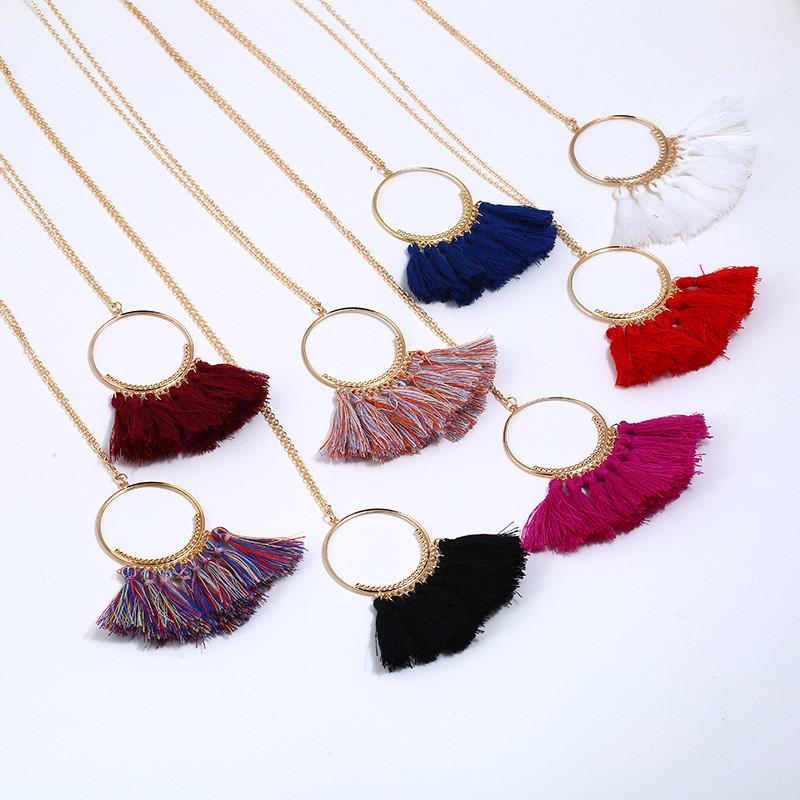 Modern Geometric Tassel Necklace With Metal Drop Pendant For Casual Or Formal Wear