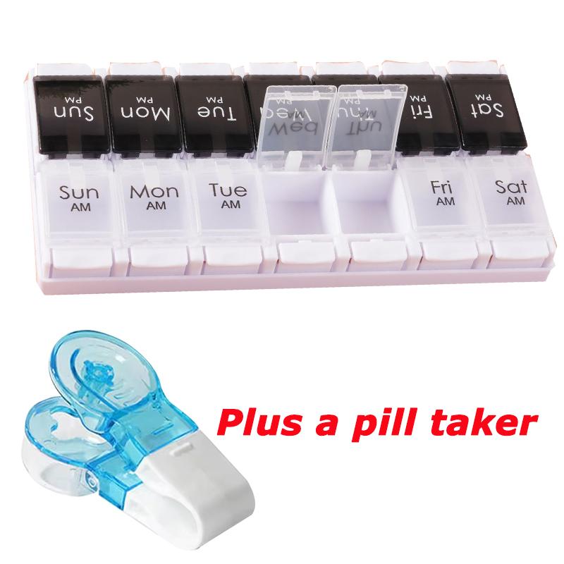 Rainbow Weekly Pill Organizer 2 Times a Day Large Daily Pill Box with Easy Push Button Design BPA-Free Medication Case for Pills