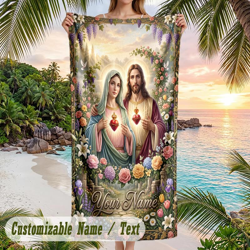 Valentine Love Theme Beach Towel Personalized Custom Name & Text Soft Quick Dry Beach Towel for Swimming Travel