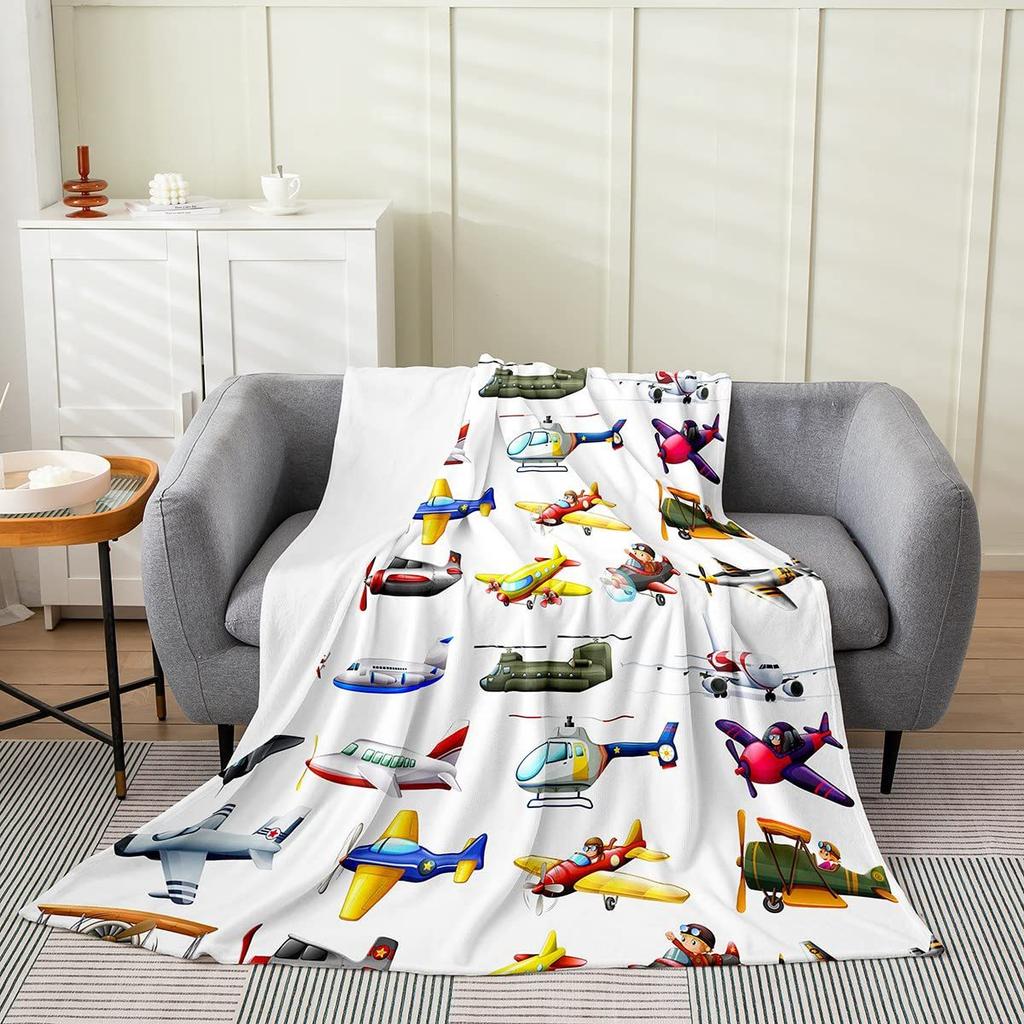 Cartoon-Flugzeug-Konzept digital bedruckte Polyester Schlafzimmer Samt Flanell Decke Vlies weiche Sofa-Abdeckdecken für Betten