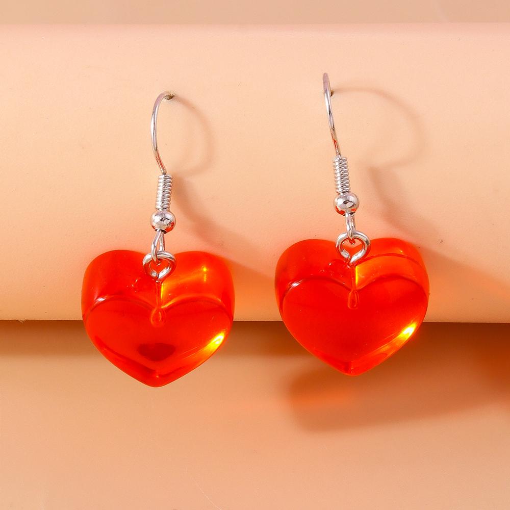 Cute Candy Color Resin Love Heart Earrings for Women Girls Drop Dangle Earrings Party Festival Jewelry Gift