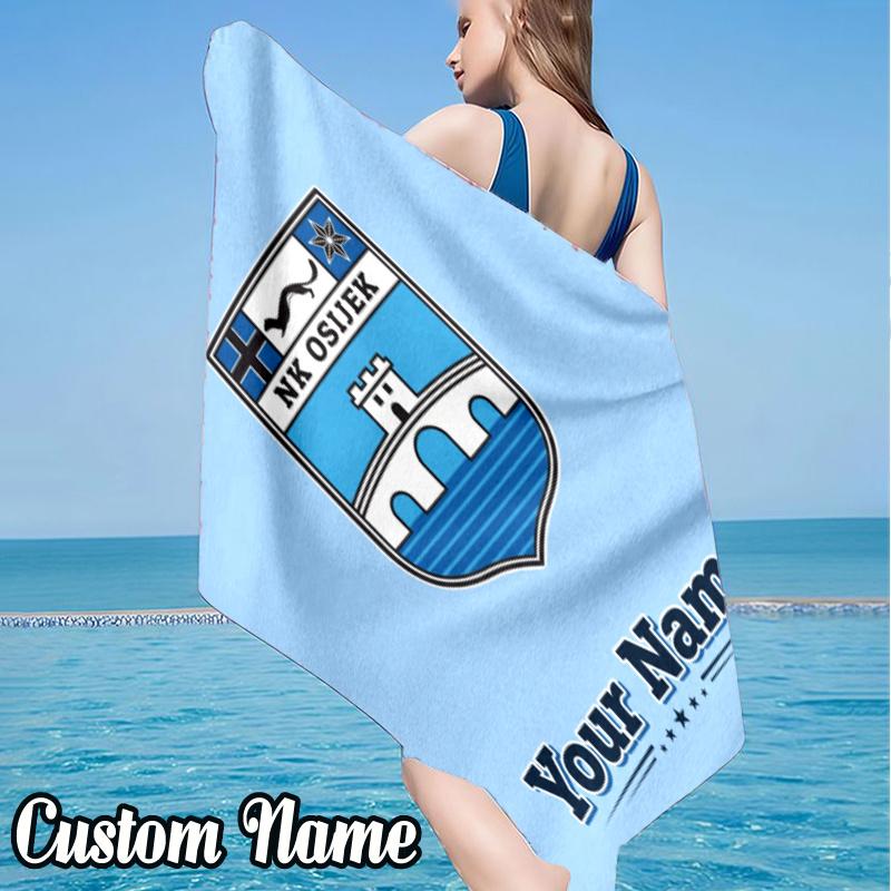 Custom Name Nk Osijek Crest Beach Towel - Soft, Ultra-Absorbent Microfiber, Lightweight, Perfect for Beach, Parties, Travel, Camping