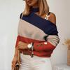 Spring Blouse Long Sleeves One Shoulder Stand Collar Printing Hollow Out Warm Plaid Print Contrast Color Women Top Female Clothes