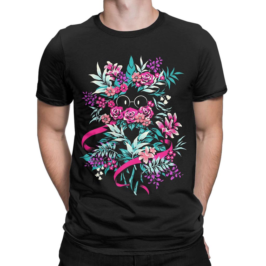 Deltarune Spamton Merch Ralsei Floral Men's T Shirts Leisure Tees Short Sleeve Round Collar T-Shirt Cotton Big Size Tops