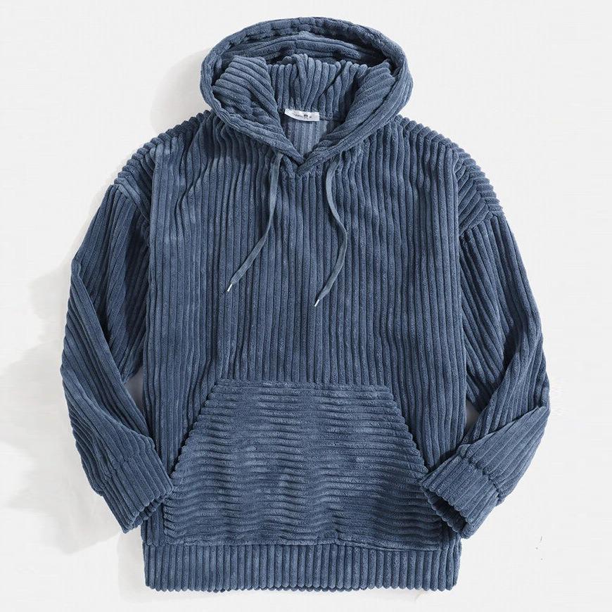 Herren Retro Cord Kapuzenpullover - Dickes Langarm mit Tasche