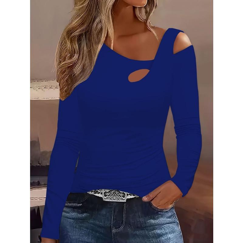 Fashion Off Shoulder Irregular Women Blouse Slim Fit Casual Shirts Ladies Long Sleeve Streetwear Elegant Hollow Out Swet Tops Female Simple Clothing