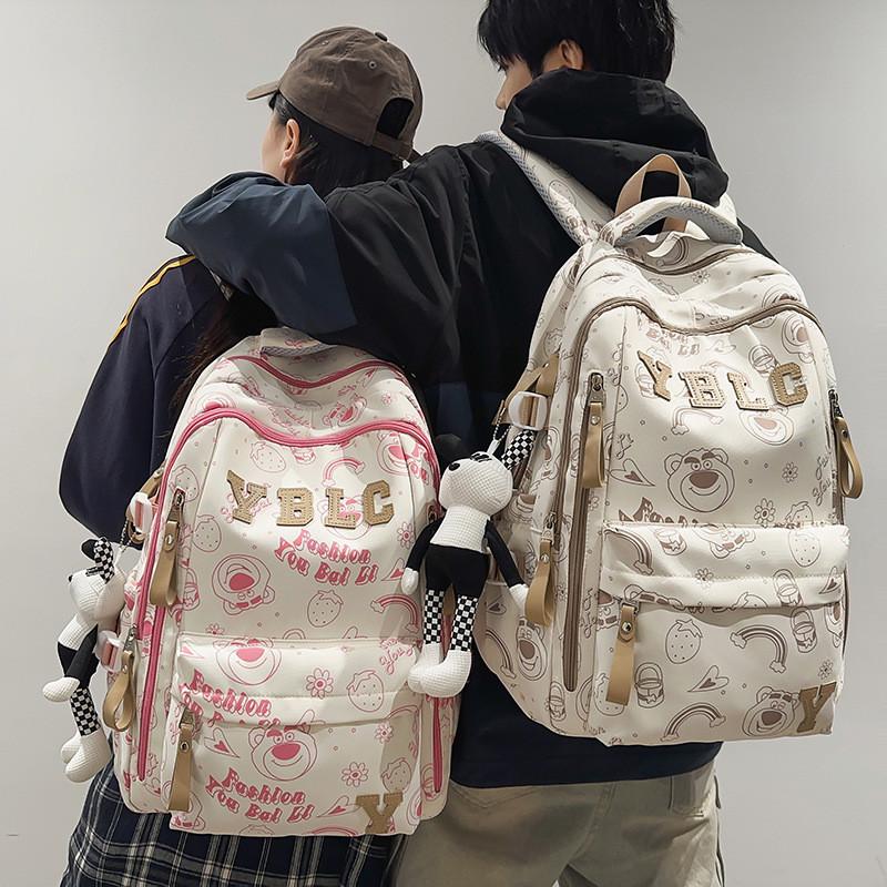 Graffiti Bear Teddy Printed Backpack Large Capacity Travel Bag Schoolbag Student