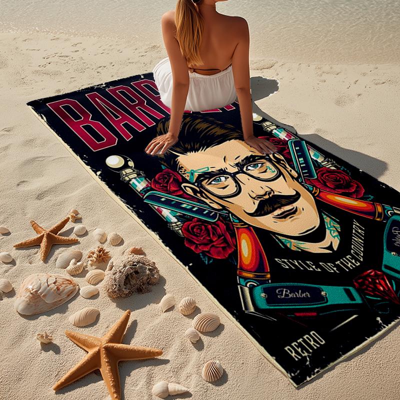 Vintage Barbershop Print Beach Towel, Super Soft Microfiber, Gift for Her/Him, Birthday, for Pool, Beach, Travel, Home Decor Fan gifts