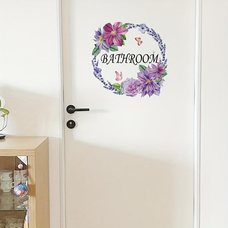 

1pc Floral Butterfly BATHROOM Door Sign, PVC Sticker Waterproof Home Decor, Wall Mural for Toilet Decoration, Purple Flowers & Butterflies Design