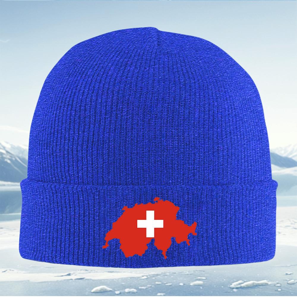 Switzerland Cross White Red Shape Men Women Unisex Knitted Hat Beanie Pullover Cap Winter Thermal Warm Christmas Outdoor Cycling