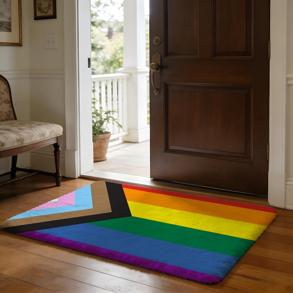 Rainbow Stripes Floor Mat Soft Flannel Absorbent Mat Non-Slip Rug Home Bedroom Bathroom