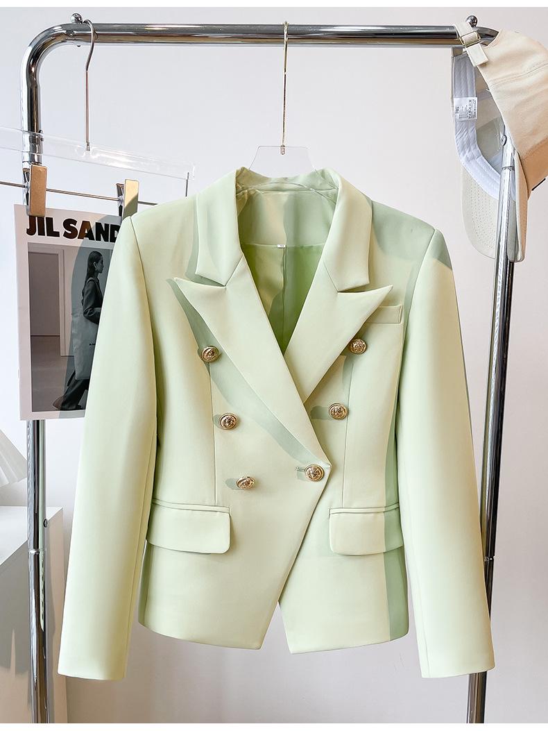 

Жіночий приталений однотонний двобортний блейзер 2020 L зелений/жовтий