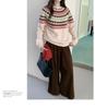 Women's 100% Wool Fair Isle Round Neck Sweater - Retro Jacquard Knitwear for Autumn/Winter
