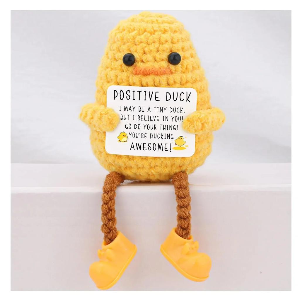 Cute Positive Energy Duck Positive Knitted Doll Crochet Emotional Support Duck Bookshelf Office Decor Gift