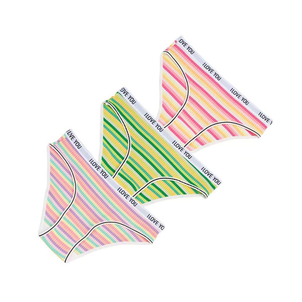 Women's Cotton Underwear Triangle Pants Low Waist Breathable Girls' and Students' Striped Underwear