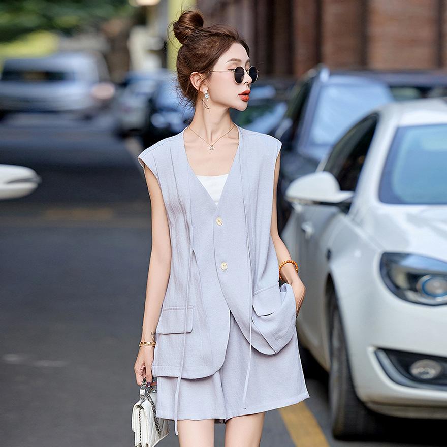 Summer Wear a Complete Set of Capable Temperament Fashion Design Sense Casual Vest Short Suit