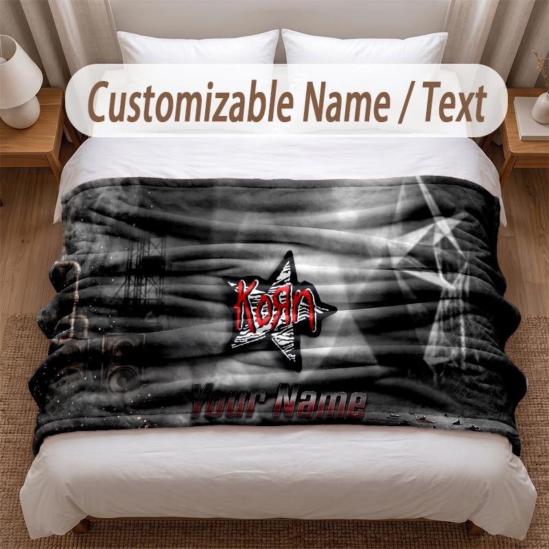 Korn Printed Flannel Blanket Custom Name Text Soft Warm Throw For Bedroom Holiday Gift