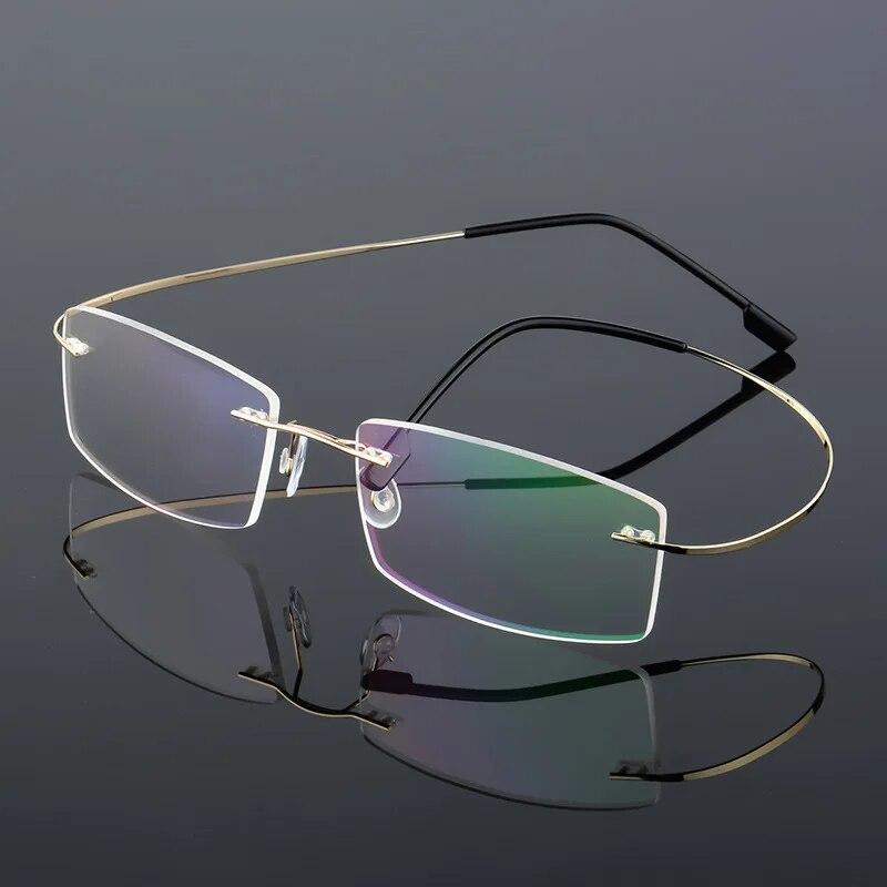 Myopia Glasses with Green Coating for Men and Women, Ultralight Frame, No Artificial Rimless