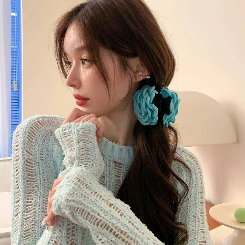 Korean Fabric Rose Flower Hair Claw Clip Women Girls Fashion Barrettes Plastic Hair Grab Clamp Headwear Hair Accessories