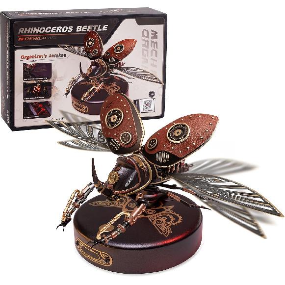 Gift for Teen Boys/Men/Hobbyist, Birthday Gift Idea, ROBOTIME MI01 Plastic Model Kit, 156 Pieces Mechanical 3D Puzzles, Rhinoceros Beetle Model