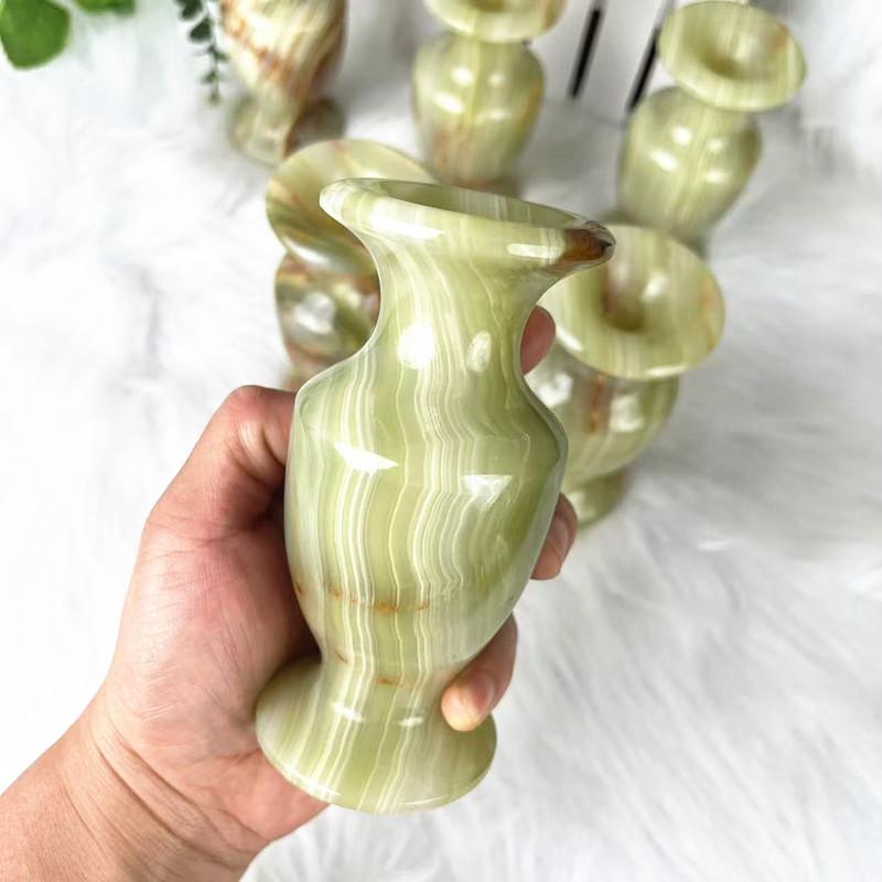 Natural Stone Green Onyx Vases Crystal Vases for Home Decoration (as the picture,free)