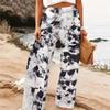 Damen Sommer Strand Weite Hosen Blumenmuster Elastisch Hoher Bund Lockerer Schnitt Lässig Urlaub Palazzo Hosen