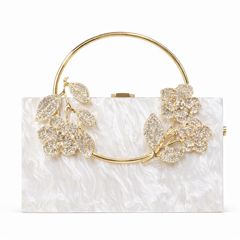 New Womens Bag Banquet Pearlescent Acrylic Women's Tote Crossbody Vintage Shoulder Square Bags Flowers Luxury Purse Evening Bag