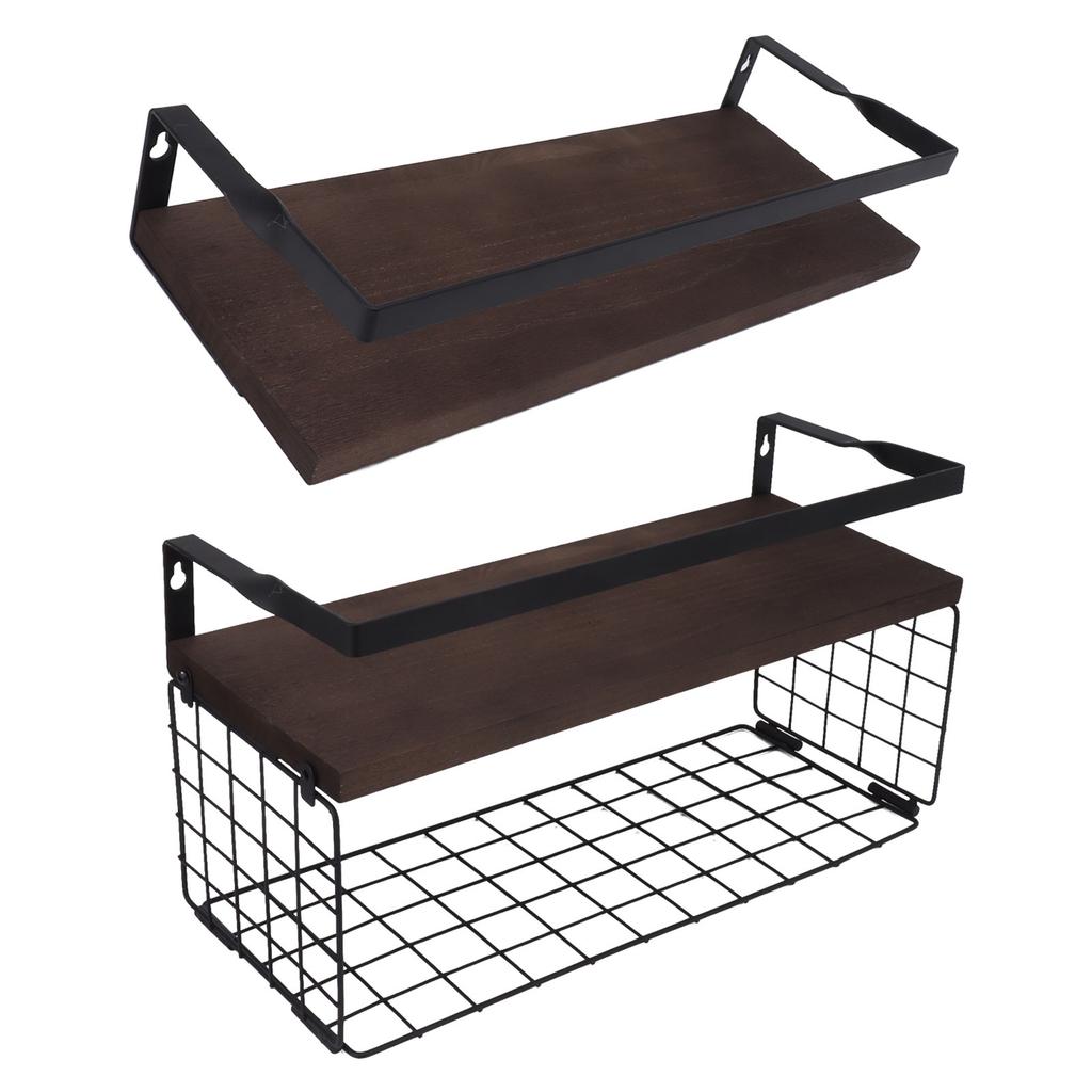 2 Set Wall Mounted Storage Shelves Bathroom Metal Wire Rustic Floating Shelf for Kitchen Office