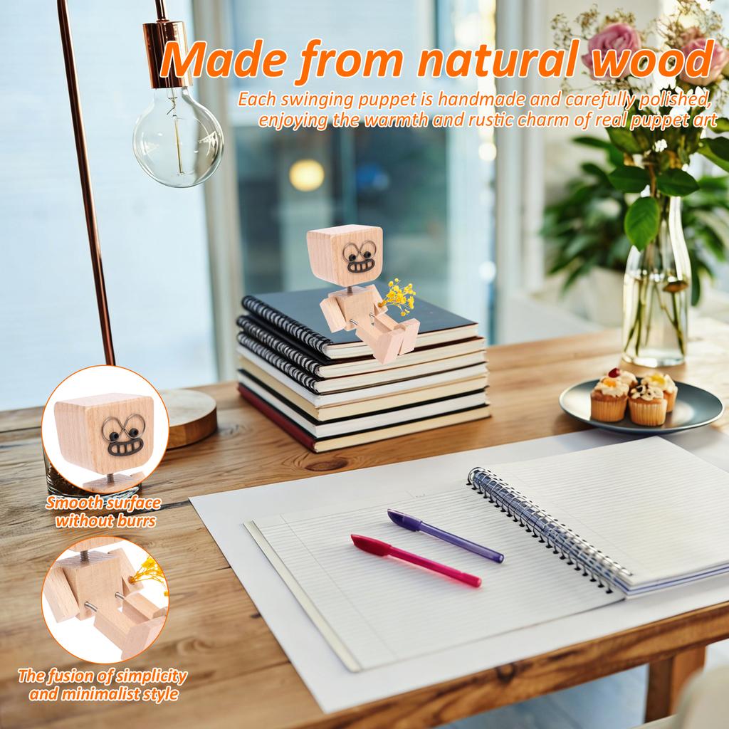 Shaking Wooden Man Figurine Handmade Shaking Man Statue Cute Little Wooden Statue That Sways Shaking Feet Wooden Doll for Office