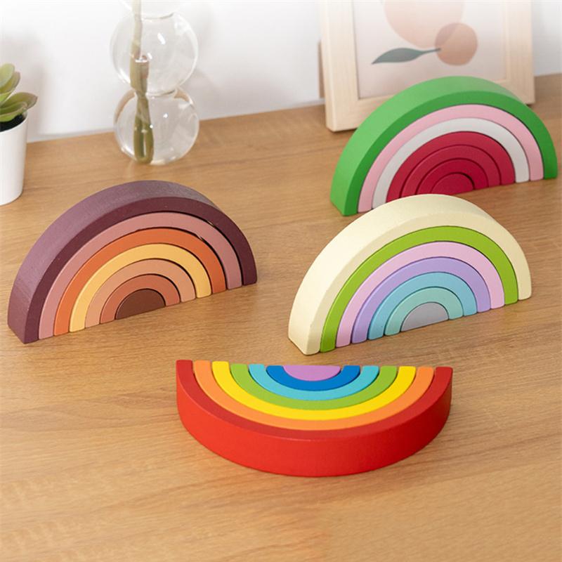 Arch Bridge Rainbow Building  Kids Wood Stacker Baby Toy Color Cognitive Children Montessori Educational Wooden Toys