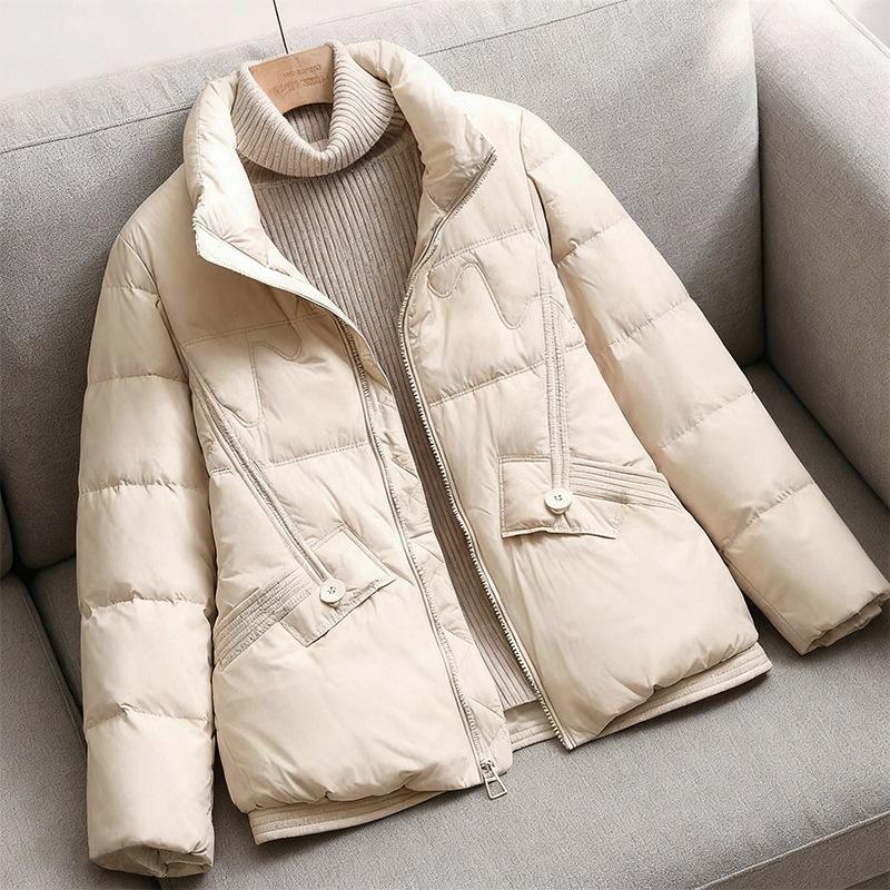 Winter new fashion temperament small short stand-up collar thickened white duck down thin warm jacket