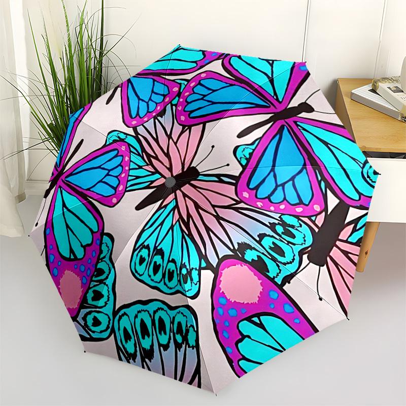 1pc Butterfly Print Automatic Opening/closing umbrella, Reinforced 8-Rib Construction, Compact Travel Umbrella yy250808172