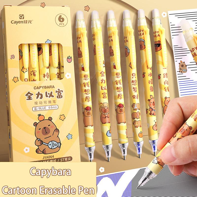 6Pcs Cute Capybara Panda Gel Pens Set Erasable Pens Office School Supplies Kawaii Aesthetic Stationery